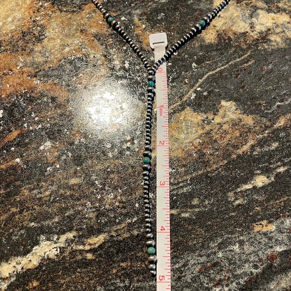 Sterling Silver Navajo pearl style 3-5mm Lariat w/turquoise pearl accents. - Picture 7 of 9